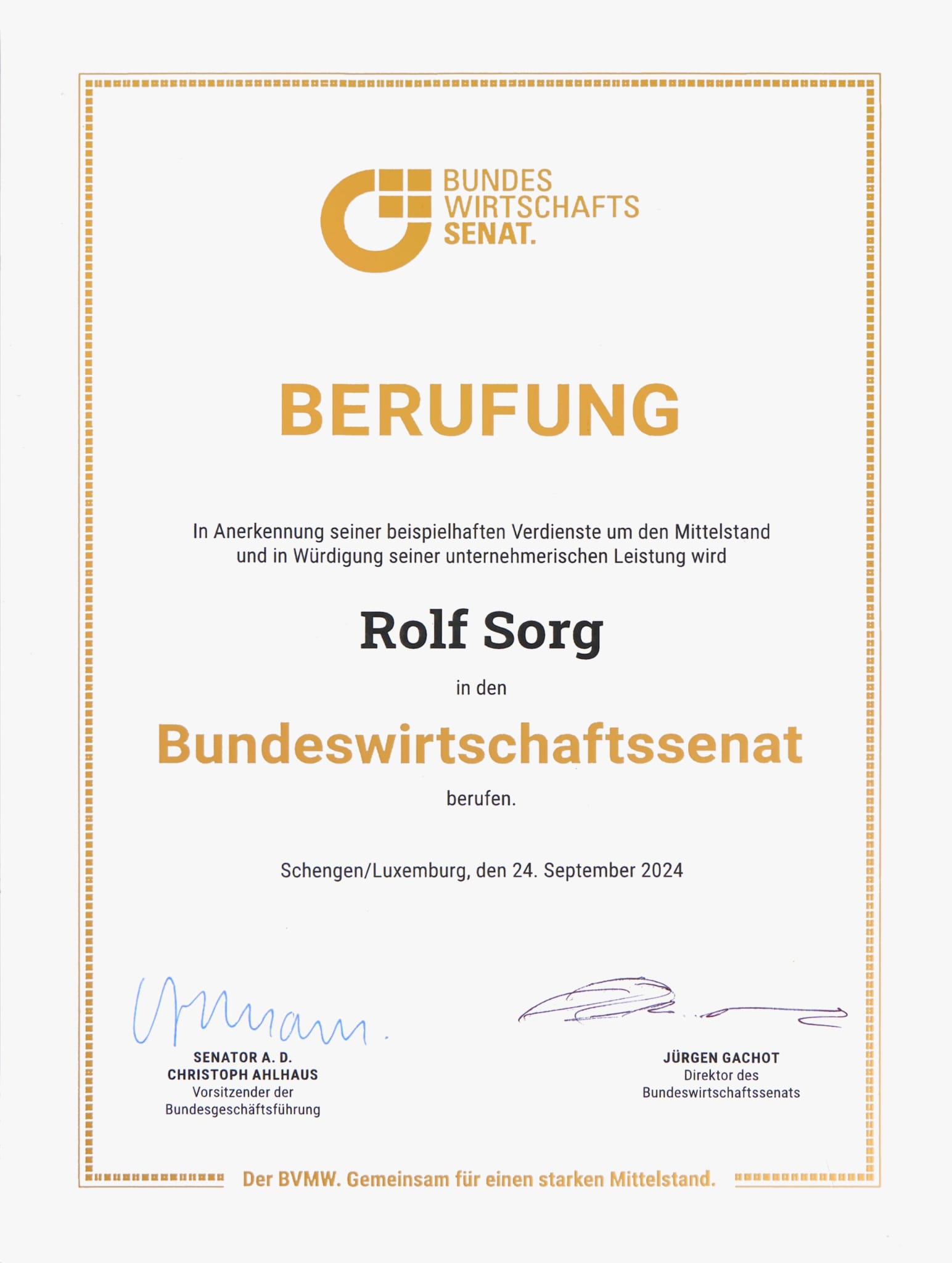 Bundeswirtschaftssenat — Rolf Sorg