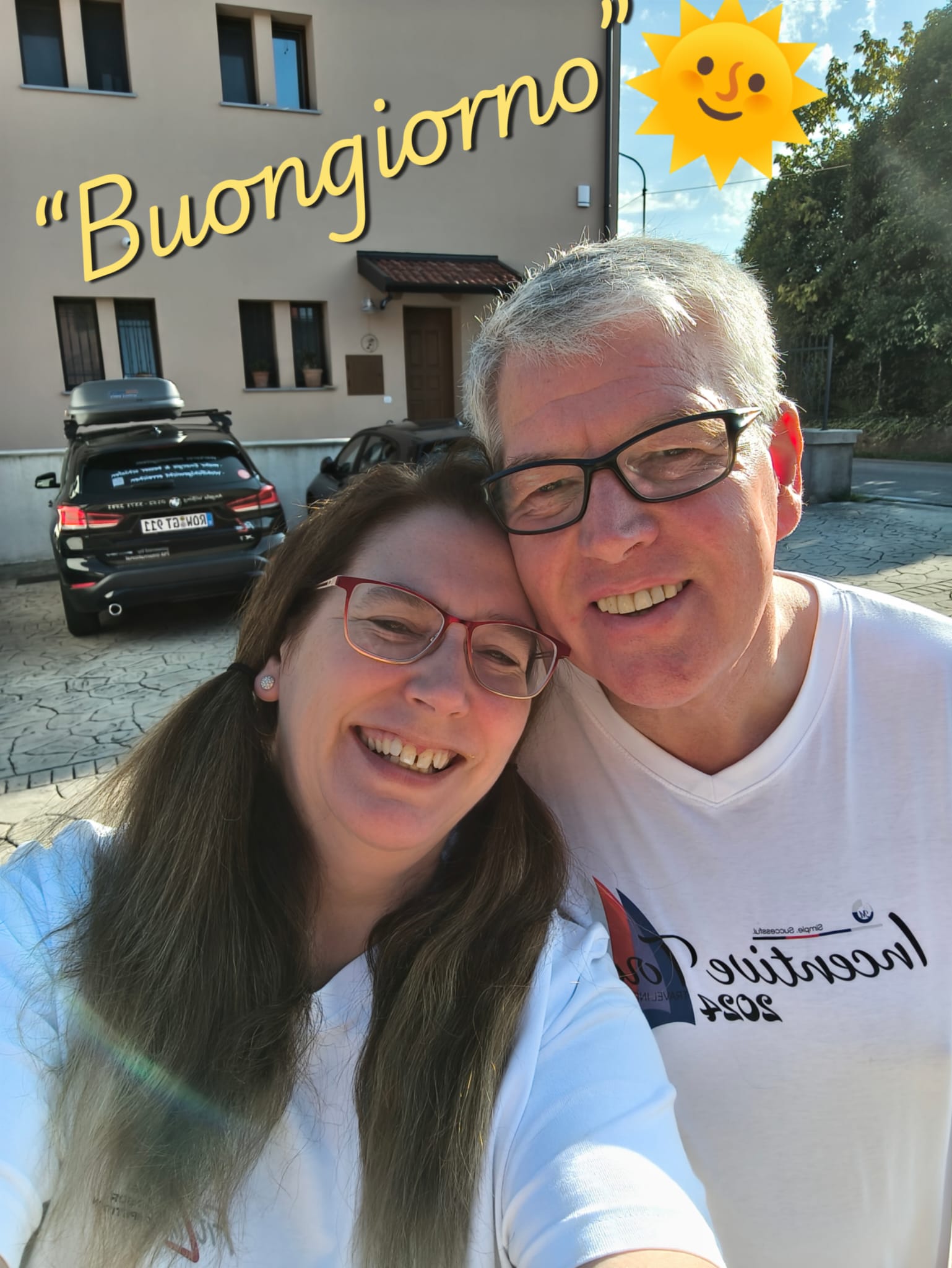 Angela mit ihrem Mann beim Start der Kroatien-Reise
