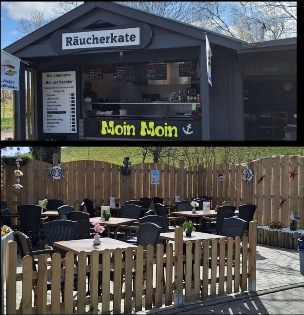 Räucherkate Stand und Terrasse