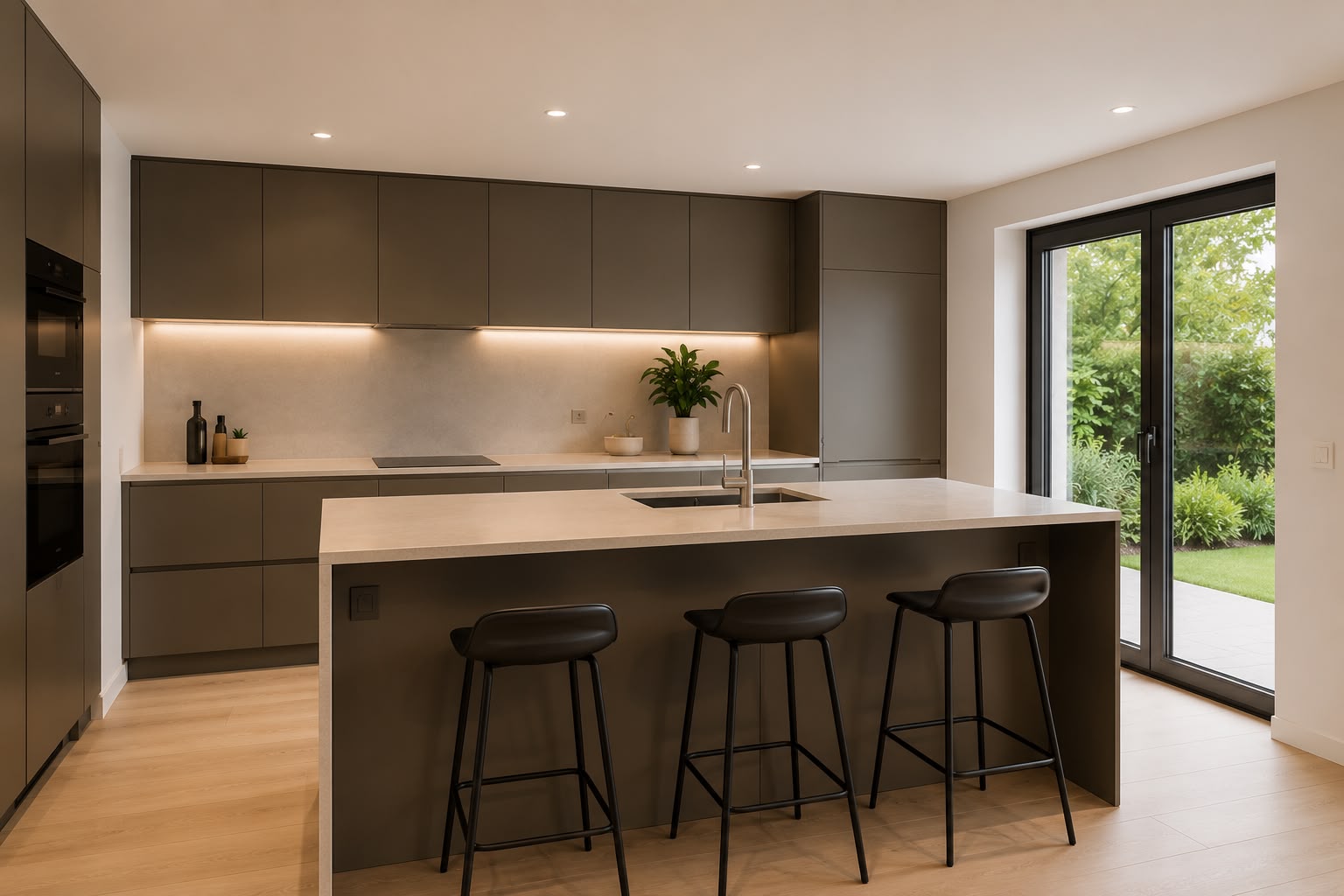 Designer-Küche mit Barhockern – Wohneinheit Frankfurt Preungesheim Kapitalanlage