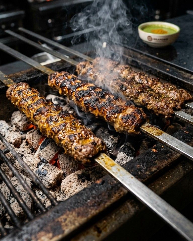 Grillspieße auf Holzkohle bei Zamarod