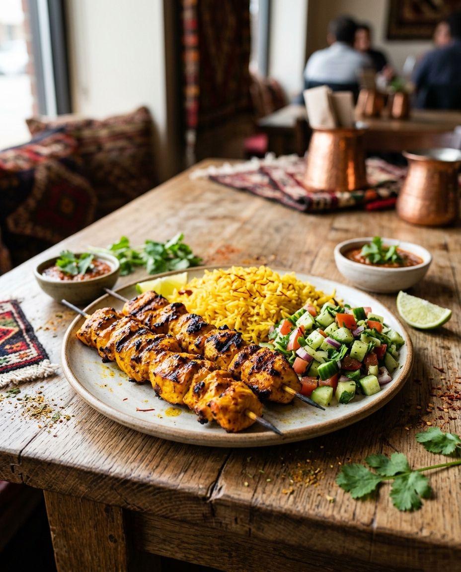 Kebab-Teller mit Safranreis bei Zamarod