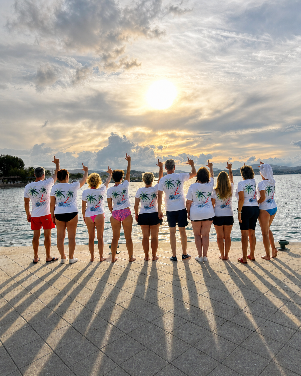 FitLine Team beim Sonnenaufgang auf dem Pier in Kroatien