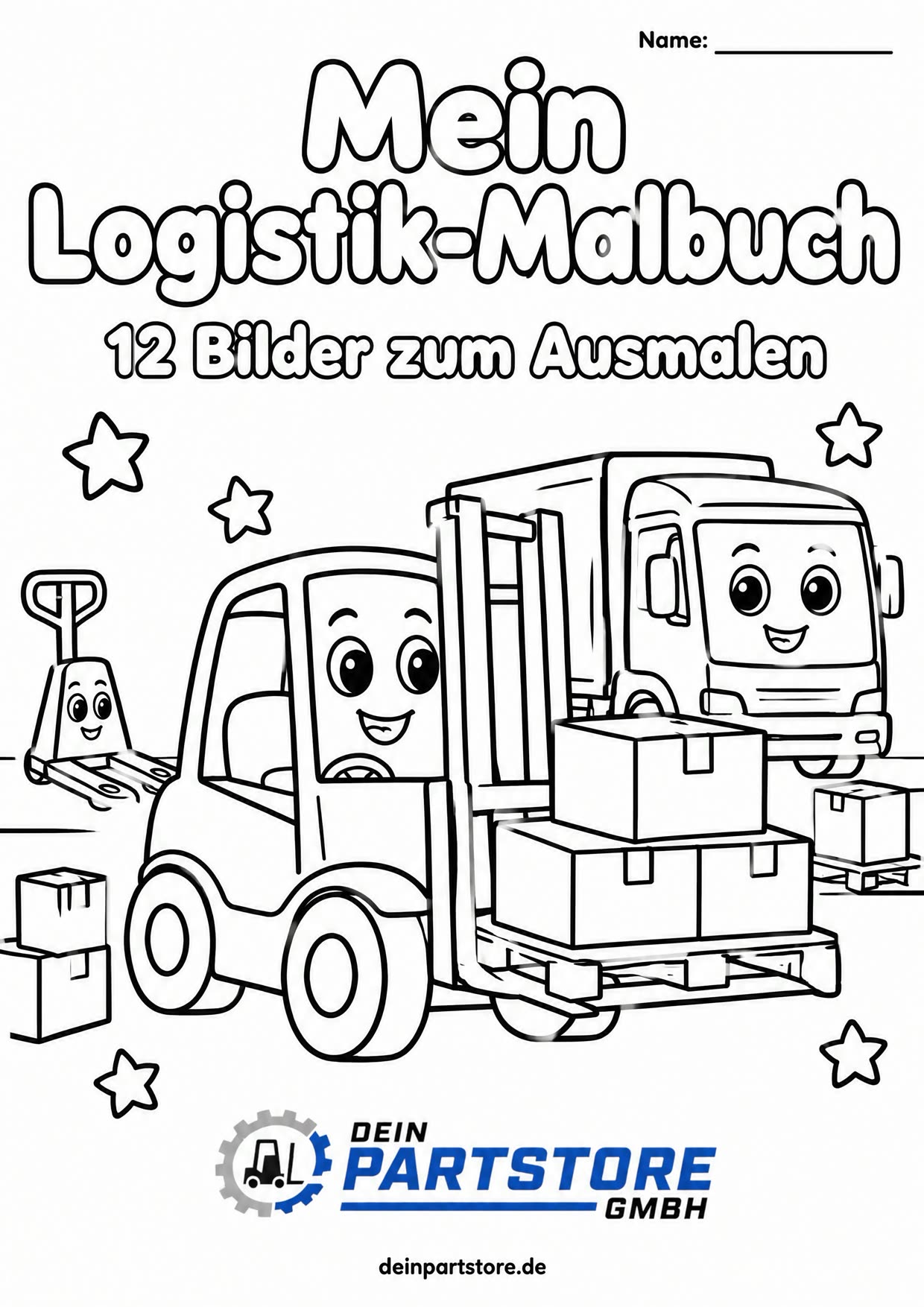 Kostenloses Malbuch für Kinder: Gabelstapler Ausmalbilder zum Ausdrucken als PDF