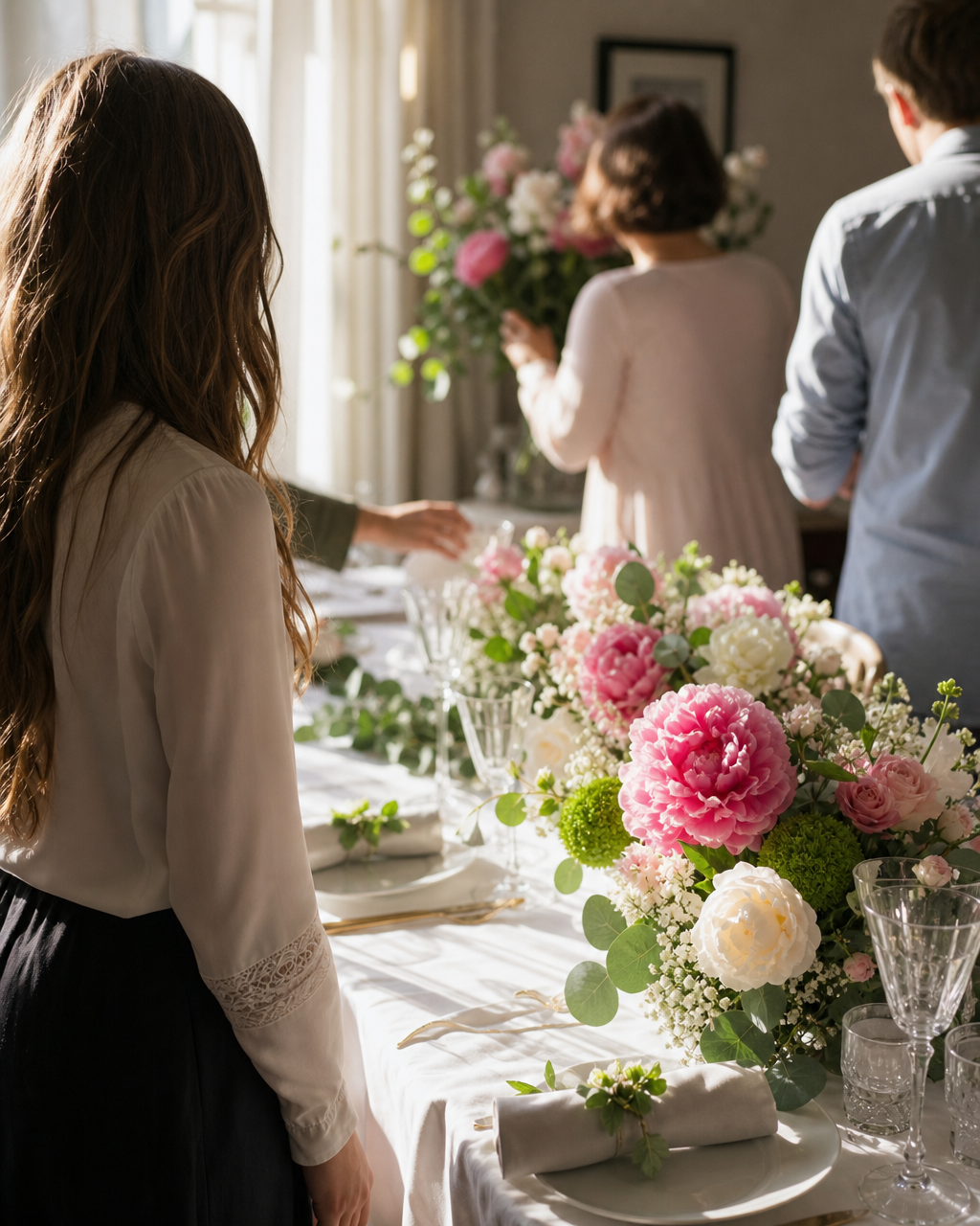 Festliche Jugendweihe Feier mit Familie und Blumendekoration
