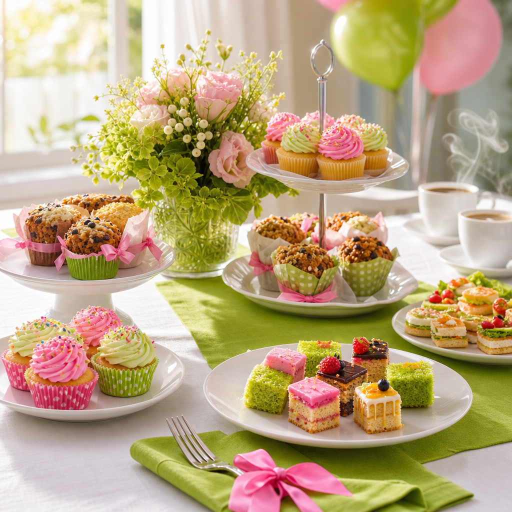 Festlicher Catering-Tisch mit Muffins und Kuchen