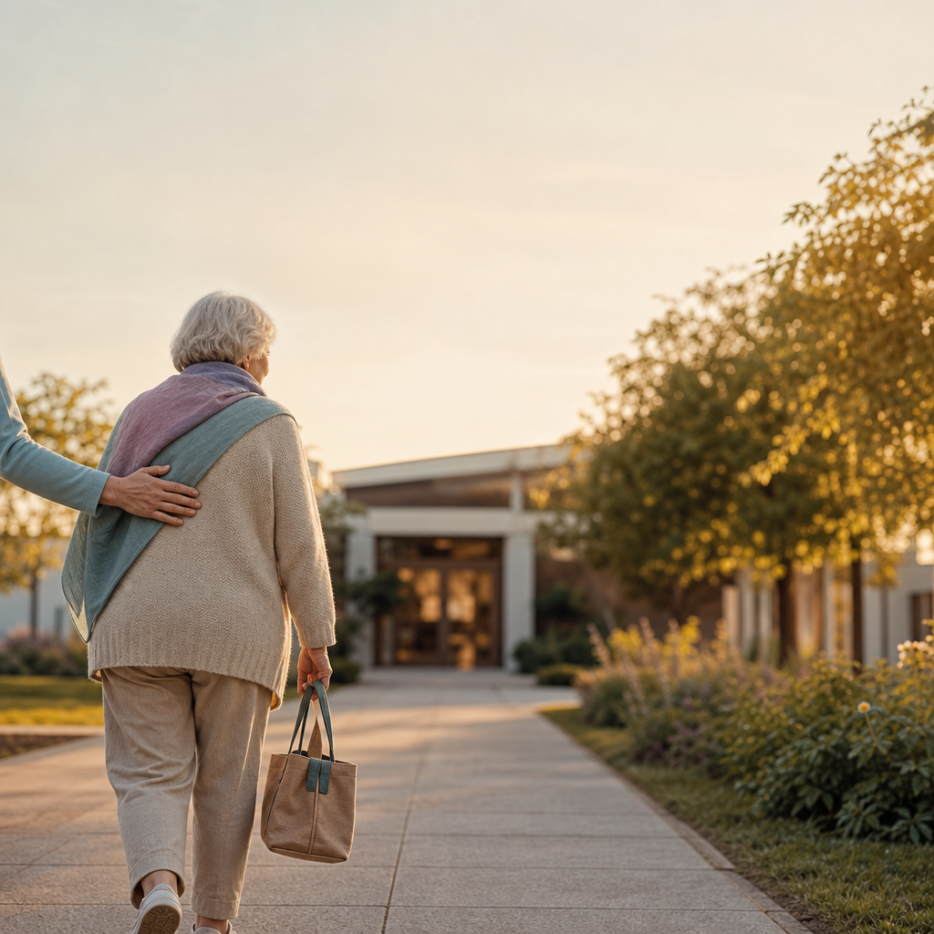 Seniorin wird beim Spaziergang begleitet